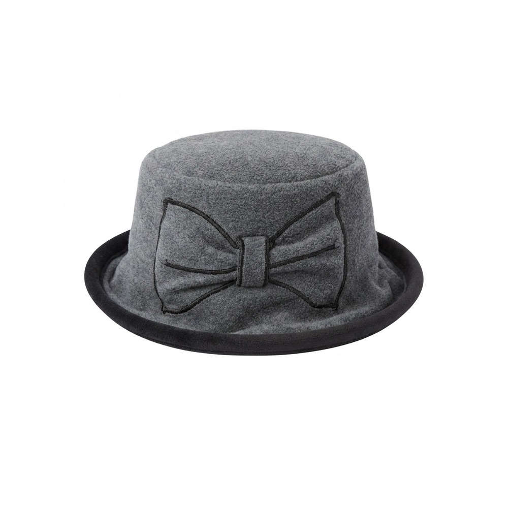 Madcap Grey Fleece Cloche Bucket Hat Embroidered Bow Made in Canada Womens